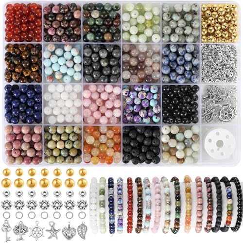 Zefy 996 Stück 6mm Natürliche Edelstein Perlen, 20 Farben Runde Natürliche Amazonit Perlen für Armbänder, Perle Set zum Auffädeln Armbänder Selber Machen für Basteln Schmuckherstellung von Zefy