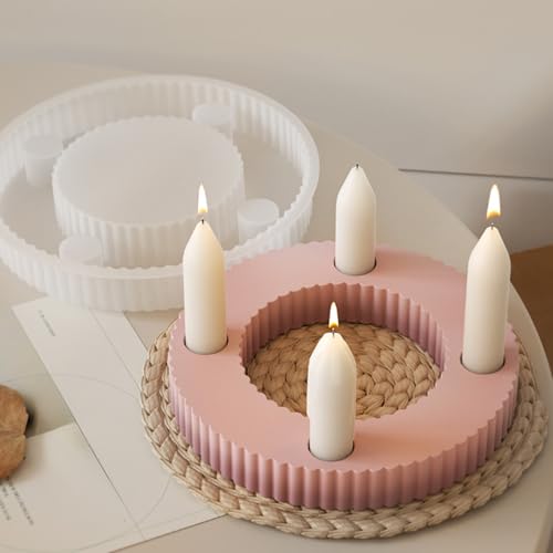 Silikonformen Gießformen Kerzenhalter, 4 Löcher Kerzenständer Runde Form, Rund Silikon Formen Zum Gießen Für Stabkerzen Und Teelichters, Kunst Heimdekoration von Zegaqae