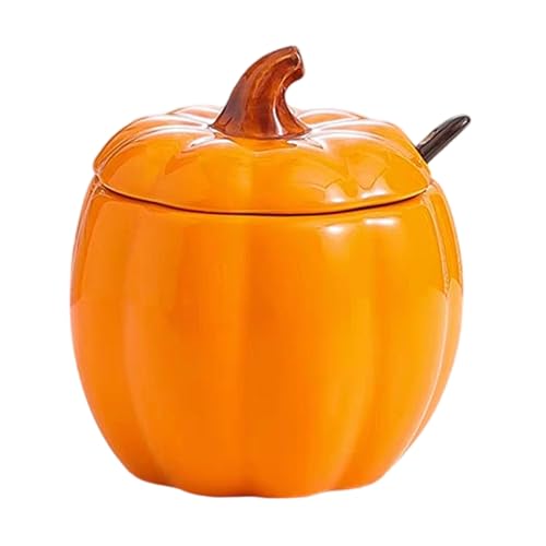 Zegaqae Halloween Kürbis Gewürzglas, Keramische Süßigkeiten Glass Kürbis Form Glass Mit Deckel Und Löffel, Lagerung Gläser Für Gewürze Zucker Tee Salatdressing von Zegaqae