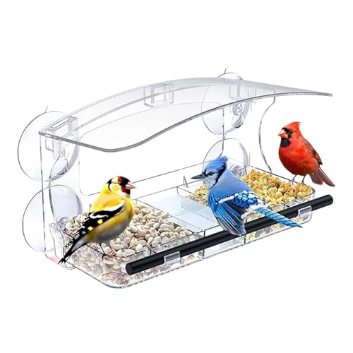 Zegaqae Vogelfutterhaus Mit Fenstersaugnapf,Fensterfutterstelle | Transparentes Acryl Abnehmbarer Futterbehälter Dicht Für Balkon Terrasse Garten Fenster von Zegaqae