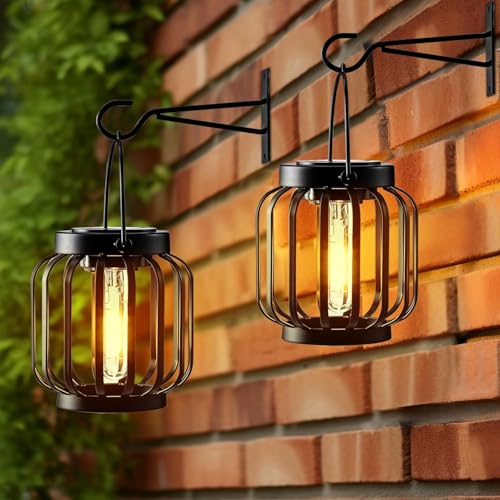 2 Stück Solarlampen für Außen Hängend,Retro LED Solar Laternen,Solarleuchten Gartendeko,Wasserdicht Metall Hängend Solarleuchten,Solar Laternen für Draußen für Terrasse Rasen Balkon Hof Gartendeko von ZeiLaBang Kakadi