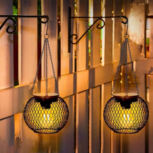 2 Stück Solarlampen für Außen Hängend,Retro LED Solar Laternen,Solarleuchten Gartendeko,Wasserdicht Metall Hängend Solarleuchten,Solar Laternen für Draußen für Terrasse Rasen Balkon Hof Gartendeko von ZeiLaBang Kakadi