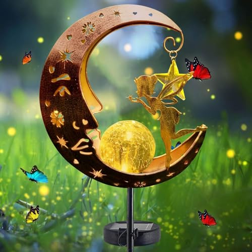 Mond Solarleuchten Garten Deko Terassendeko,Freien Solarlampe für Außen,Solarleuchte mit Erdspieß,Metall Mond Solar Gartenleuchte,Firefly Solar Pathway Lights für Wege Patio Rasenflächen Gartendeko von ZeiLaBang Kakadi