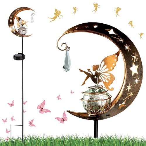 Mond Solarleuchten Garten Deko Terassendeko,Freien Solarlampe für Außen,Solarleuchte mit Erdspieß,Metall Mond Solar Gartenleuchte,Firefly Solar Pathway Lights für Wege Patio Rasenflächen Gartendeko von ZeiLaBang Kakadi