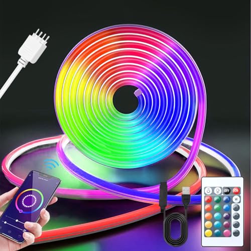RGB Neon LED Strip 3M,Intelligente RGB LED Streifen,LED Strip mit Fernbedienung per App,DIY Flexibel LED Band mit Fernbedienung und Netzteil,Silikon Lichtleiste für Innen Aussenbereich Deko RGB Neon LED Strip 3M,Intelligente RGB LED Streifen,LED Strip mit Fernbedienung per App,DIY Flexibel LED Band mit Fernbedienung und Netzteil,Silikon Lichtleiste für Innen Aussenbereich Deko von ZeiLaBang Kakadi