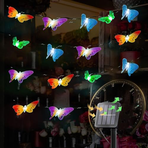 Solar Schmetterling Lichterkette,3.5M 10 LED Lichterkette Schmetterling Aussen mit Solarpanel,LED Farbig 8 Modi Auto Ein und Ausschalten,Solar Lichterkette Außen,für Garten,Weihnachten Dekoration Solar Schmetterling Lichterkette,3.5M 10 LED Lichterkette Schmetterling Aussen mit Solarpanel,LED Farbig 8 Modi Auto Ein und Ausschalten,Solar Lichterkette Außen,für Garten,Weihnachten Dekoration von ZeiLaBang Kakadi