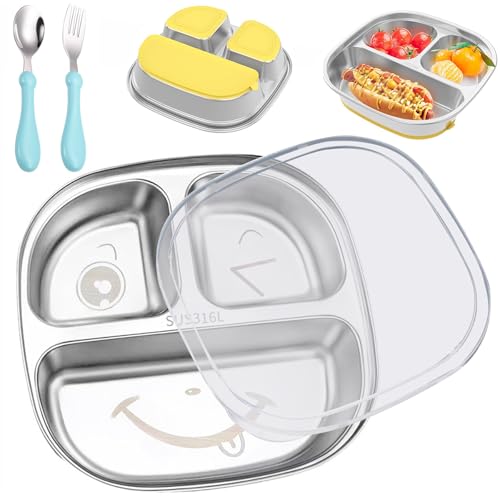 ZeiLaBang Kakadi Edelstahlteller Baby,Teller mit Saugnapf mit Gabeln und Löffel,Edelstahl Saugnapf Teller,Unterteilt Kinderteller Set,Geteilte Rutschfestes Geschirr,Edelstahl-Material Kinderteller ZeiLaBang Kakadi Edelstahlteller Baby,Teller mit Saugnapf mit Gabeln und Löffel,Edelstahl Saugnapf Teller,Unterteilt Kinderteller Set,Geteilte Rutschfestes Geschirr,Edelstahl-Material Kinderteller von ZeiLaBang Kakadi