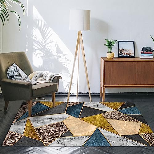 Zeiayuas Wohnzimmer Teppich Quadratische Teppiche Sofa Teppiche Schlafzimmer Teppich geometrisches Muster Mehrfarbig Ästhetik Stilvolle Teppiche Umweltfreundlicher Teppich 80 * 160cm (Gold) von Zeiayuas