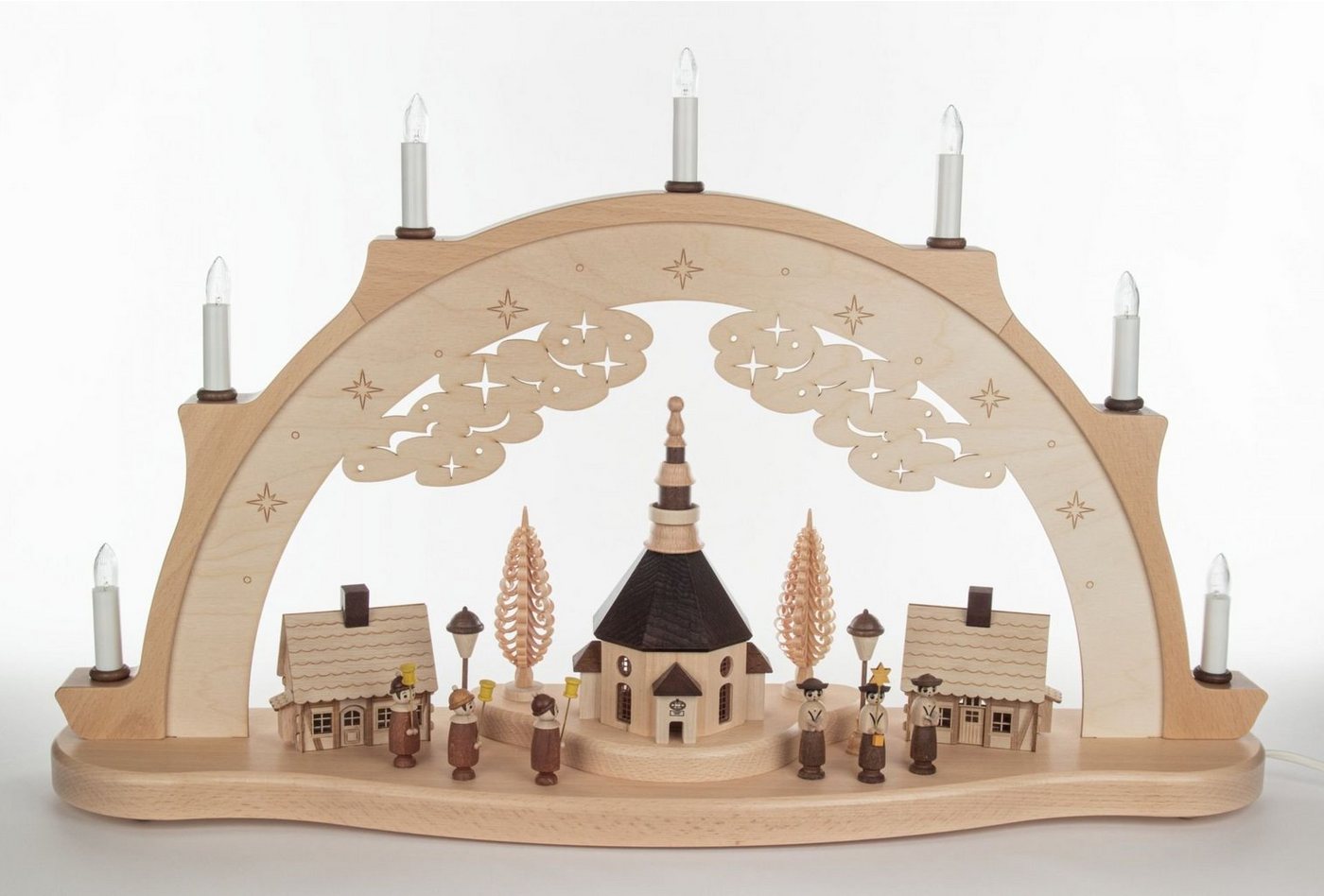 Zeidler Holzkunst Lichterbogen Schwibbogen Kurrende mit Seiffener Kirche und Häuser elektrisch HxLxB von Zeidler Holzkunst