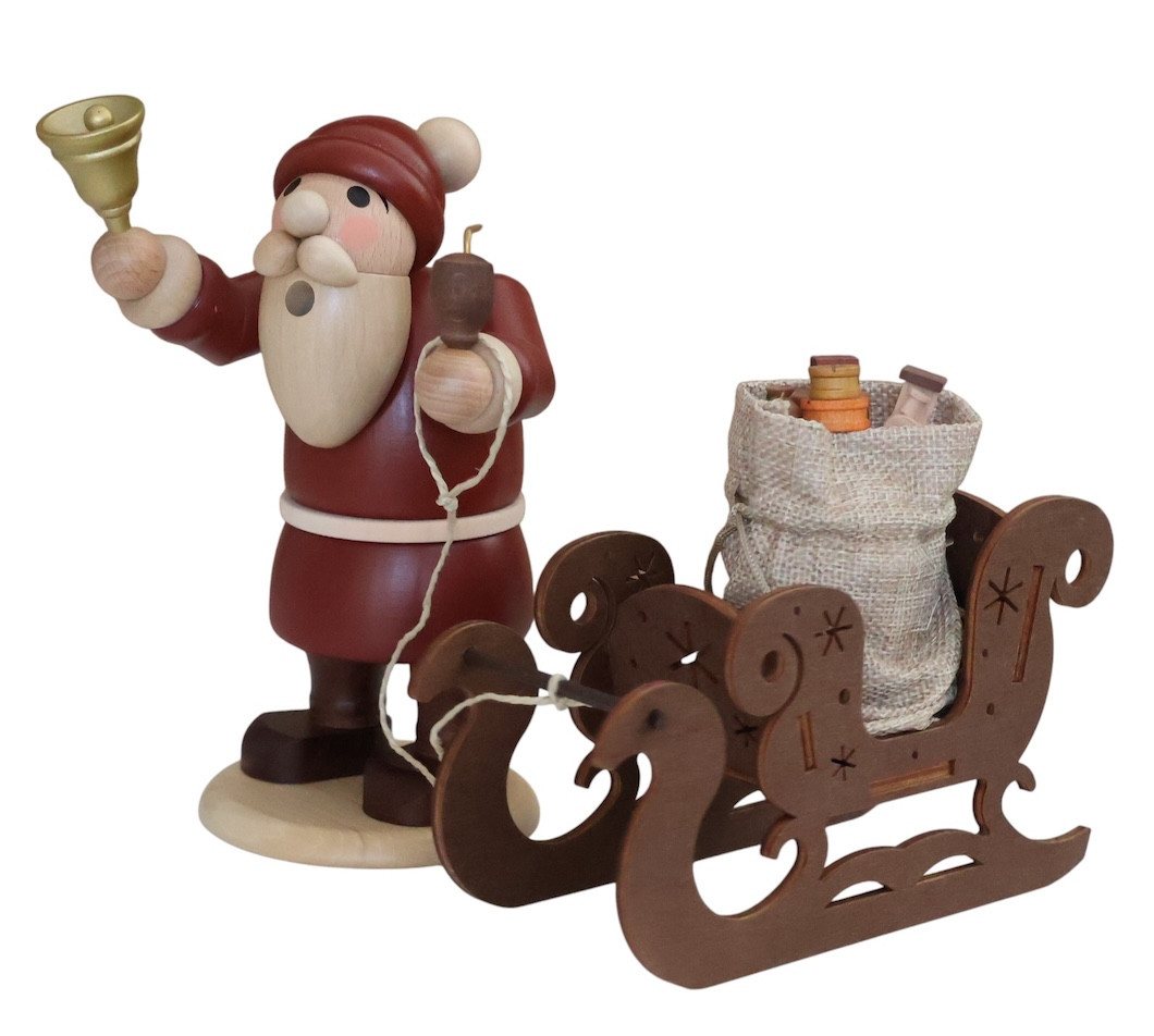 Zeidler Holzkunst Räuchermännchen Weihnachtsmann mit Schlitten - Höhe: 20 cm - 5213, (1 St), Handarbeit aus dem Erzgebirge von Zeidler Holzkunst
