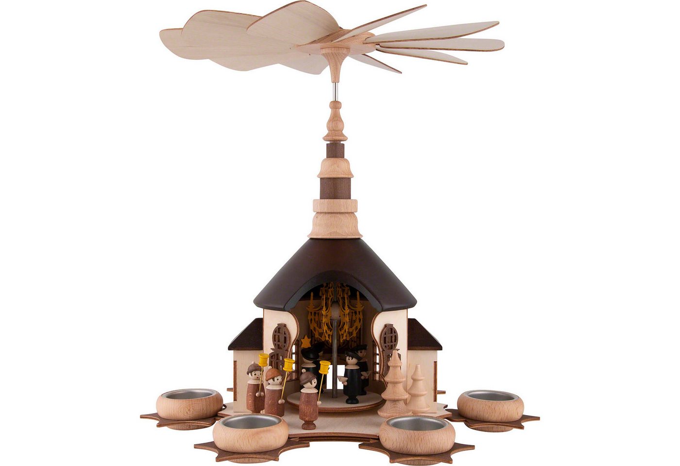 Zeidler Holzkunst Weihnachtspyramide 1-stöckige Pyramide Seiffener Kirche mit Kurrende (36cm) von Zeidler H von Zeidler Holzkunst