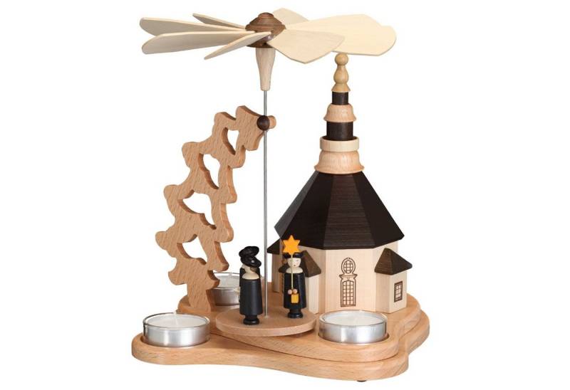 Zeidler Holzkunst Weihnachtspyramide Kleine Pyramide mit Seiffener Kirche, Tischpyramide Holzpyramide Weihnachtspyramide von Zeidler Holzkunst