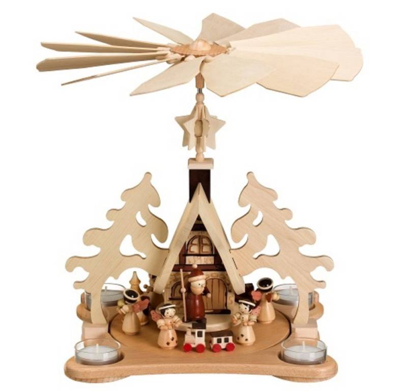 Zeidler Holzkunst Weihnachtspyramide Tischpyramide Waldhaus Teelicht, Dresdner Frauenkirche, Erzgebirge von Zeidler Holzkunst