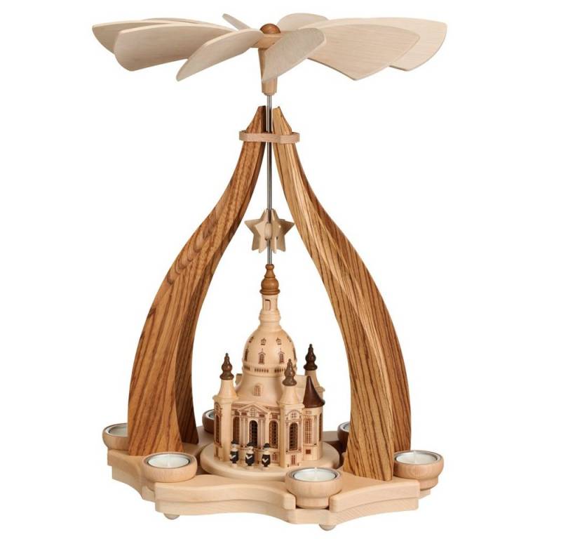 Zeidler Holzkunst Weihnachtspyramide Tischpyramide Kurrende mit Frauenkirche und Teelichter HxLxB von Zeidler Holzkunst