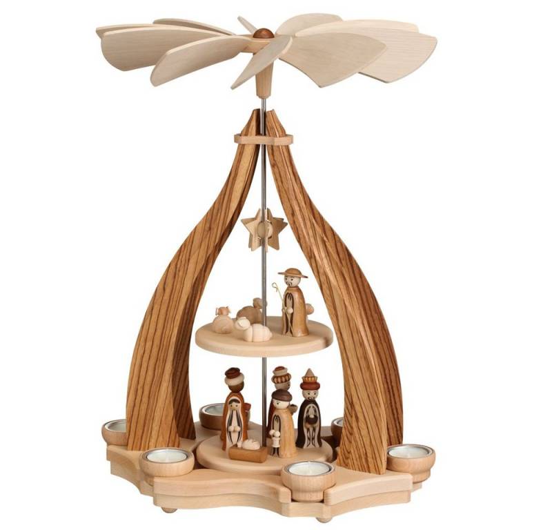 Zeidler Holzkunst Weihnachtspyramide Tischpyramide Christi Geburt natur mit Teelichter HxLxB 47,5x34x34cm von Zeidler Holzkunst