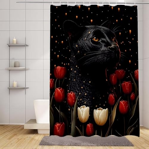 Duschvorhang 120 x 200 cm, Duschrollo Schwarz Duschrollo für Badewanne Leopard Shower Curtains mit 12 Duschvorhangringe, Wasserabweisend Duschvorhänge Beschwerter Saum für Badewanne -zpg250732Z von Zeipopge