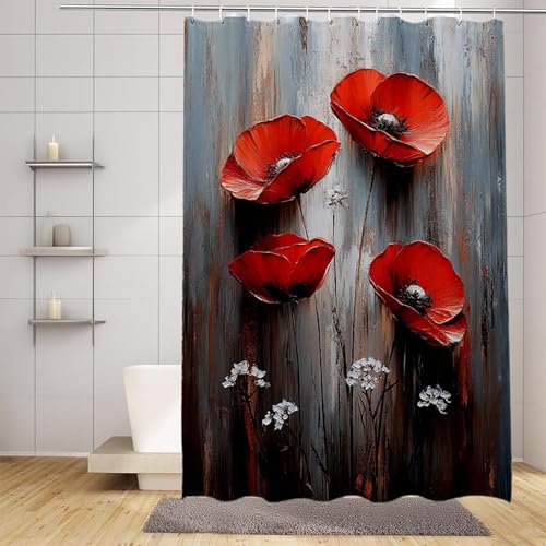 Duschvorhang 150 x 200 cm, Duschrollo Rot Duschrollo für Badewanne Färberdistel Shower Curtains mit 12 Duschvorhangringe, Wasserabweisend Duschvorhänge Beschwerter Saum für Badewanne -zpg25073QC von Zeipopge