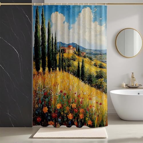 Duschvorhang Gelb Duschvorhang 140 x 200 cm, Duschrollo Landschaft Duschrollo für Badewanne Polyester Textil Shower Curtains mit 12 Duschvorhangringe Shower Curtain für Badezimmer Deko -zpg250732D von Zeipopge