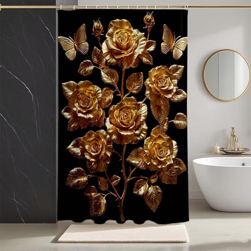 Duschvorhang Gelb Duschvorhang 140x200, HD Druck Duschrollo Rose Duschrollo für Badewanne Polyester Textil Shower Curtains mit 12 Duschvorhangringe Shower Curtain für Badezimmer Deko, Bad -zpg2507323 von Zeipopge