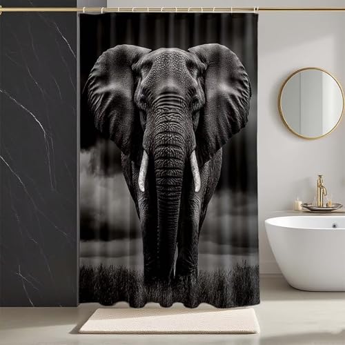 Duschvorhang Grau Duschvorhang 140x200, HD Druck Duschrollo Elefant Duschrollo für Badewanne Polyester Textil Shower Curtains mit 12 Duschvorhangringe Shower Curtain für Badezimmer Deko -zpg25073SD von Zeipopge