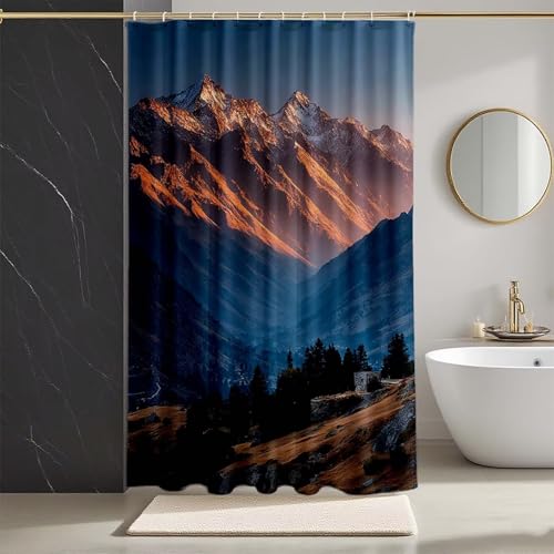 Duschvorhang Landschaft Duschvorhang 200 x 240 cm, Duschrollo Berg Duschrollo für Badewanne Polyester Textil Shower Curtains mit 12 Duschvorhangringe Shower Curtain für Badezimmer Deko -zpg250735C von Zeipopge