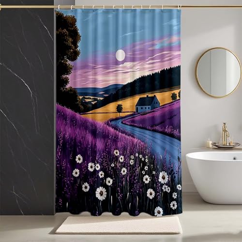 Duschvorhang Lila Duschvorhang 200x240, HD Druck Duschrollo Lavendel Duschrollo für Badewanne Polyester Textil Shower Curtains mit 12 Duschvorhangringe Shower Curtain für Badezimmer Deko -zpg25073YC von Zeipopge