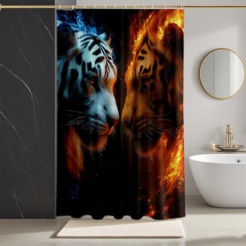 Duschvorhang Löwe Duschvorhang 80 x 200 cm, HD Druck Duschrollo Tiger Duschrollo für Badewanne Polyester Textil Shower Curtains mit 12 Duschvorhangringe Shower Curtain für Badezimmer Deko -zpg25073IO von Zeipopge