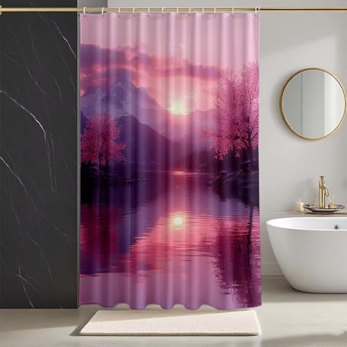 Duschvorhang Rosa Duschvorhang 200x240, Duschrollo Kirschblüten Duschrollo für Badewanne Polyester Textil Shower Curtains mit 12 Duschvorhangringe Shower Curtain für Badezimmer Deko -zpg25073KM von Zeipopge