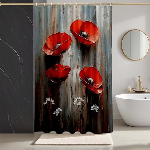 Duschvorhang Rot Duschvorhang 80 x 200 cm, Duschrollo Färberdistel Duschrollo für Badewanne Polyester Textil Shower Curtains mit 12 Duschvorhangringe Shower Curtain für Badezimmer Deko -zpg25073G1 von Zeipopge
