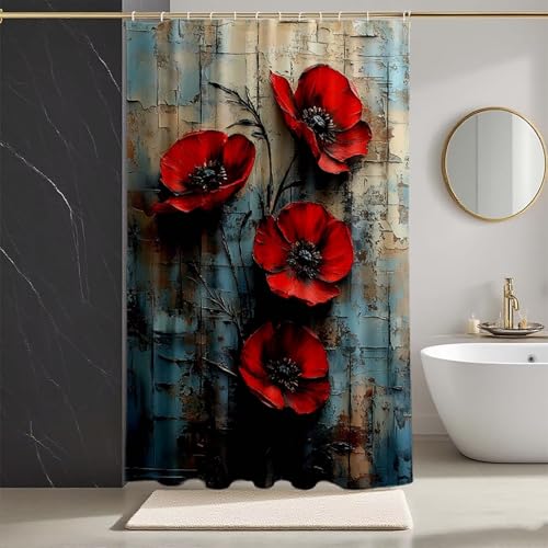 Duschvorhang Rot Duschvorhang 80x200, HD Druck Duschrollo Färberdistel Duschrollo für Badewanne Polyester Textil Shower Curtains mit 12 Duschvorhangringe Shower Curtain für Badezimmer Deko -zpg25073S5 von Zeipopge