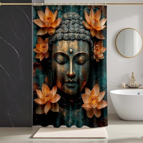 Duschvorhang Schwarz Duschvorhang 140x200 cm, HD Druck Duschrollo Zen Duschrollo für Badewanne Polyester Textil Shower Curtains mit 12 Duschvorhangringe Shower Curtain für Badezimmer Deko -zpg2507395 von Zeipopge