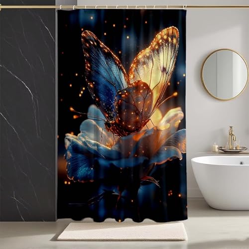 Duschvorhang Weiß Duschvorhang 140x200 cm, Duschrollo Schmetterling Duschrollo für Badewanne Polyester Textil Shower Curtains mit 12 Duschvorhangringe Shower Curtain für Badezimmer Deko -zpg25073O9 von Zeipopge