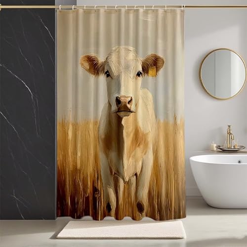 Duschvorhang Weiß Duschvorhang 140x200cm, HD Druck Duschrollo Ochse Duschrollo für Badewanne Polyester Textil Shower Curtains mit 12 Duschvorhangringe Shower Curtain für Badezimmer Deko -zpg25073I7 von Zeipopge