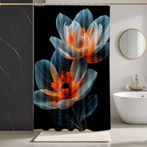 Duschvorhang Weiß Duschvorhang 160x200, HD Druck Duschrollo Blume Duschrollo für Badewanne Polyester Textil Shower Curtains mit 12 Duschvorhangringe Shower Curtain für Badezimmer Deko, Bad -zpg2507318 von Zeipopge