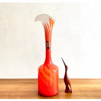 40 cm Hohe Opaline Florence, Space Age Vase, Rot - Orange-Weiß 70Er von ZeitsprungAntik