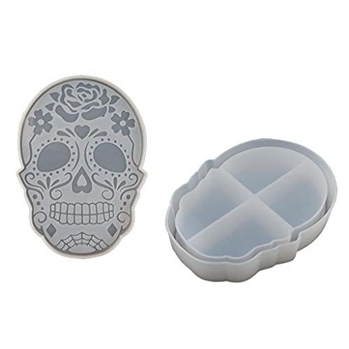 Totenkopf-Box, Silikon-Schmuckkästchen, Harzformen, Totenkopf-Ornamente für DIY, Halloween, Heimdekorationen, Basteln, 3D-Totenkopf-Silikonformen für Epoxidharz, Gießen, Kerzen, Seife, Süßigkeiten, von Zeizafa