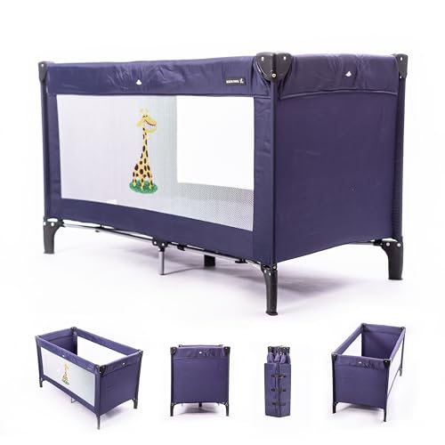 Zekiwa Kinder Reisebett [+ TRANSPORTTASCHE] Kinderbett 125 x 65 cm, Klappbett bis 15 kg, Reisebett Baby Leicht, Rausfallschutz Bett + Faltboden - Dream Camping Marine Gästebett und Babybett von Zekiwa