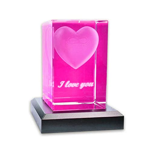 Geschenke für Frauen | Geschenkidee zum Jahrestag als Liebesbeweis | Glas 3D Herz Ich liebe dich inkl. LED Sockel | Geschenke für Männer als Partnergeschenk & Liebesgeschenk (I love you Schwarz) von Zelaro