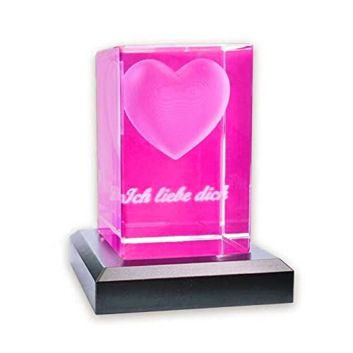 Geschenke für Frauen | Geschenkidee zum Jahrestag als Liebesbeweis | Glas 3D Herz Ich liebe dich inkl. LED Sockel | Geschenke für Männer als Partnergeschenk & Liebesgeschenk (Ich liebe dich Schwarz) von Zelaro