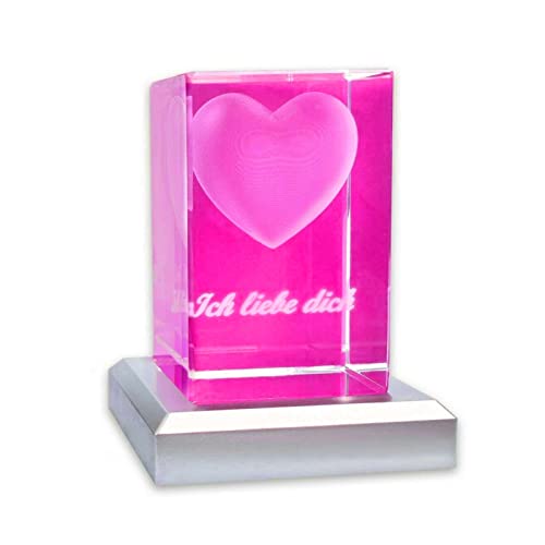 Geschenke für Frauen | Geschenkidee zum Jahrestag als Liebesbeweis | Glas 3D Herz Ich liebe dich inkl. LED Sockel | Geschenke für Männer als Partnergeschenk & Liebesgeschenk (Ich liebe dich Silber) von Zelaro