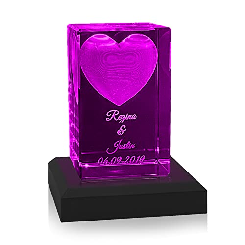 Zelaro Kristall Glas 3D Herz mit Wunschtext inkl. LED Leuchtsockel & Gravur | Personalisiertes Geschenk für Frauen und Männer | Geschenkidee zu Weihnachten, Valentinstag oder Jahresstag (Schwarz) von Zelaro