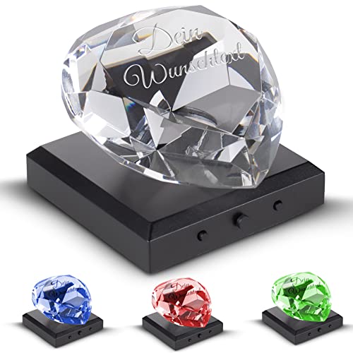 Zelaro Kristall Glas Diamant mit Wunschtext inkl. LED Leuchtsockel & Gravur | Geschenkidee zu Weihnachten, Valentinstag oder Jahresstag | Personalisiertes Geschenk für Frauen und Männer (Schwarz) von Zelaro