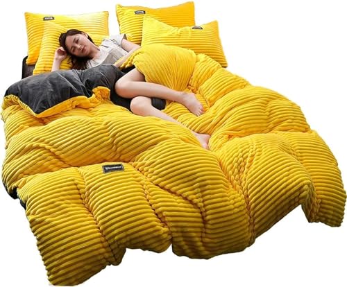 Zelbuck Flausch Bettwäsche 3-teiliges Set Warme Winter Microfaser Thermo Fleece Bettwäsche 135x200 Winter Wende Plüsch Bettwäsche Bettwäscheset Mit Bettbezug Und Kissenbezug (Yellow,135x200/80x80cm) von Zelbuck