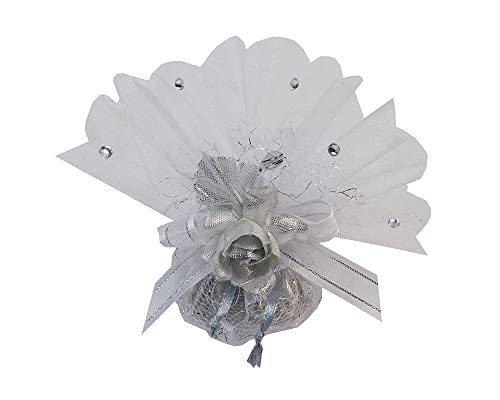 Bonboniere Hochzeit Silber Beutel Organza Blume Blatt Stoff von Zelda Bomboniere