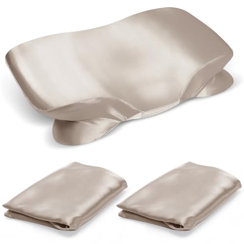 2er-Pack Satin-Kissenbezüge für Memory Foam Kissen, 40 x 60 cm, Glatt & Weich mit Unsichtbarem Reißverschluss, Farbe Champagner von Zelimun