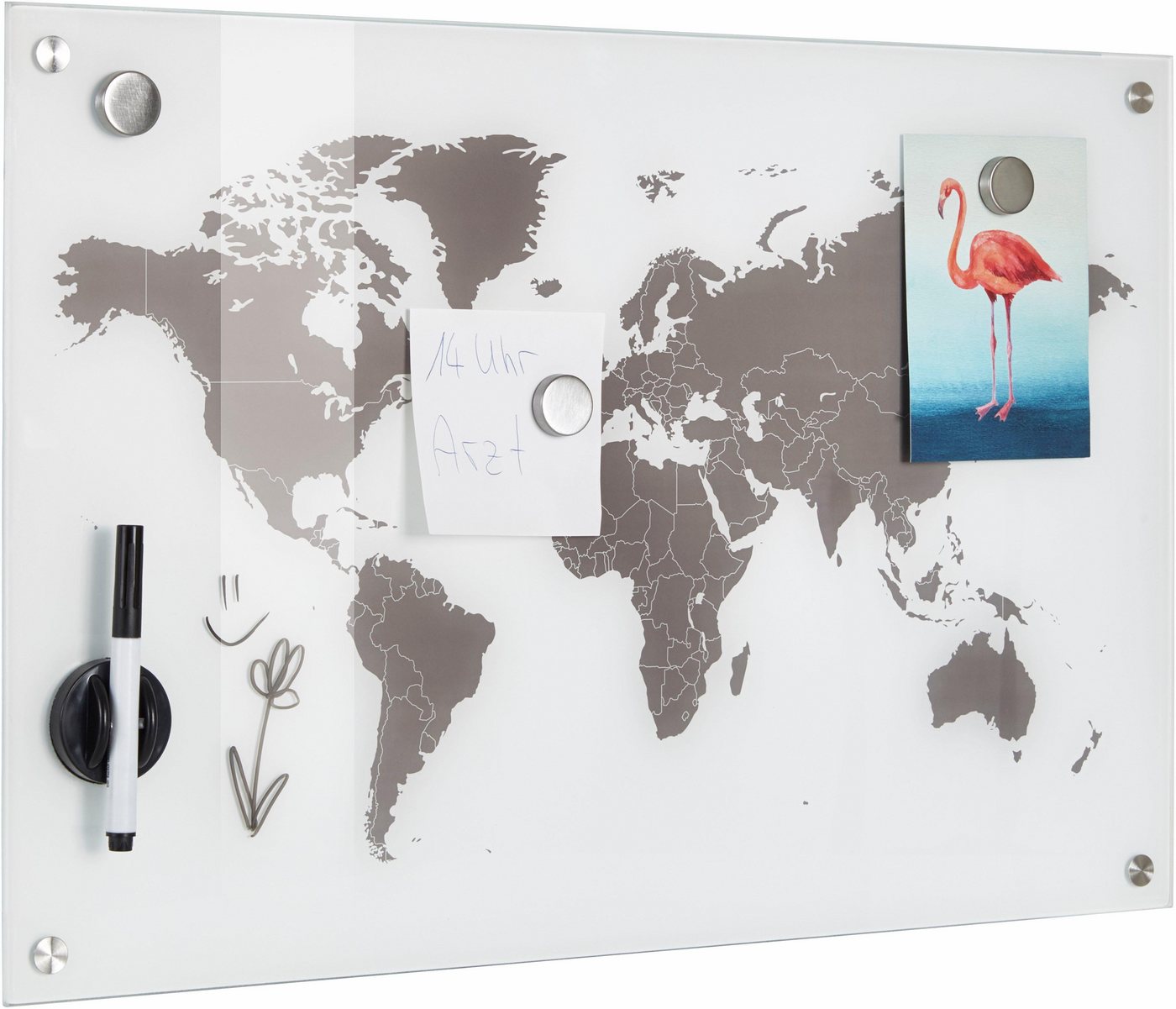 Zeller Present Pinnwand Worldmap, Glas 60x40 von Zeller Present