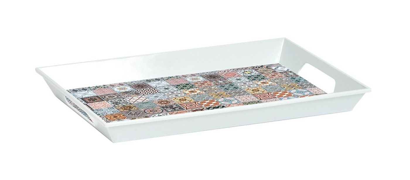 Zeller Present Tablett SERVE, Weiß, Bunt, 50 x 35 cm, mit Griffen, Melamin, Mosaik-Design von Zeller Present