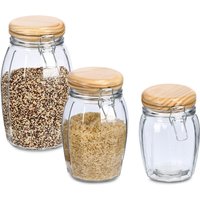 Zeller Present Vorratsglas Set, 3 Stk. tlg. Bügelverschluss, Deckel Kiefernholz von Zeller Present