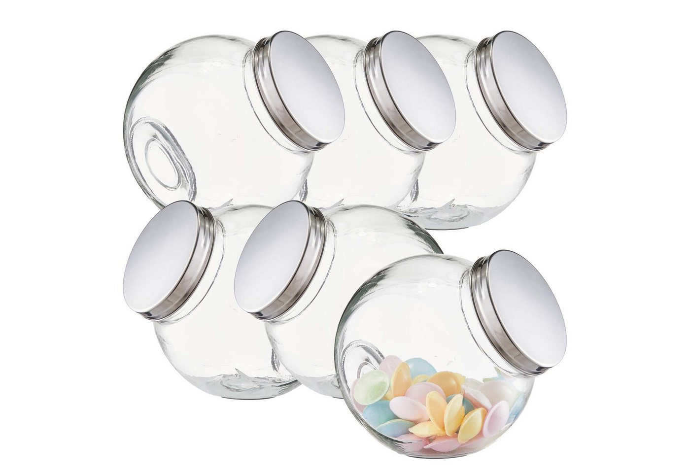 Zeller Present Vorratsglas 6 Stück Vorratsglas Candy, Edelstahldeckel - 19 x 13,5 x 19 cm, Glas, (6-tlg) von Zeller Present