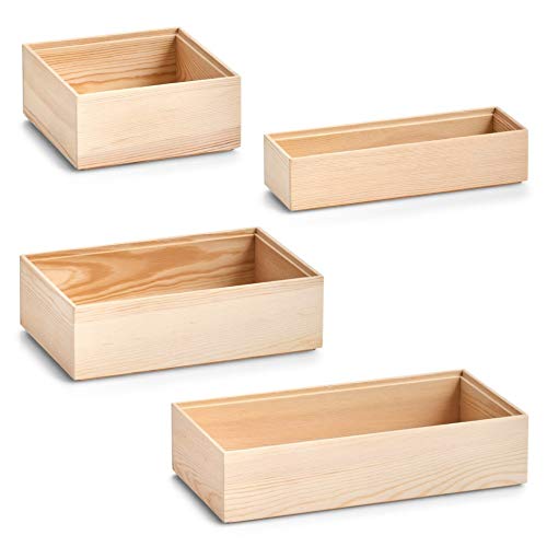 Zeller 4X Ordnungsbox Kiefer Set gemischt Allzweckkiste Holzkiste Holzbox Kiste von ZELLER PRESENT SCHÖNER LEBEN. PRAKTISCH WOHNEN.